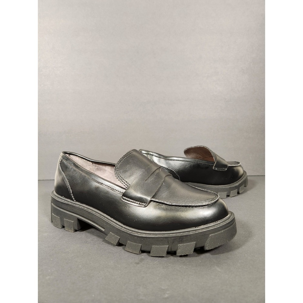 CROWN VINTAGE Lane Loafers Womens 8W Black Lug Sole Chunky Platform Slip On 90s
